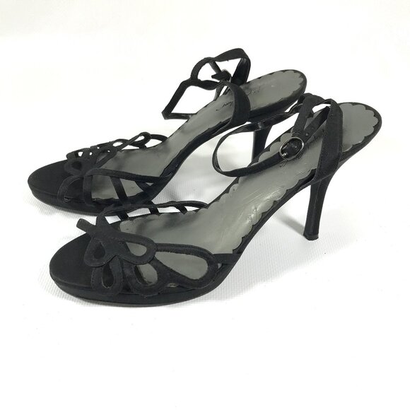 💕SALE Jacqueline Ferrar Black Satin Heels 8.5 - Picture 4 of 13